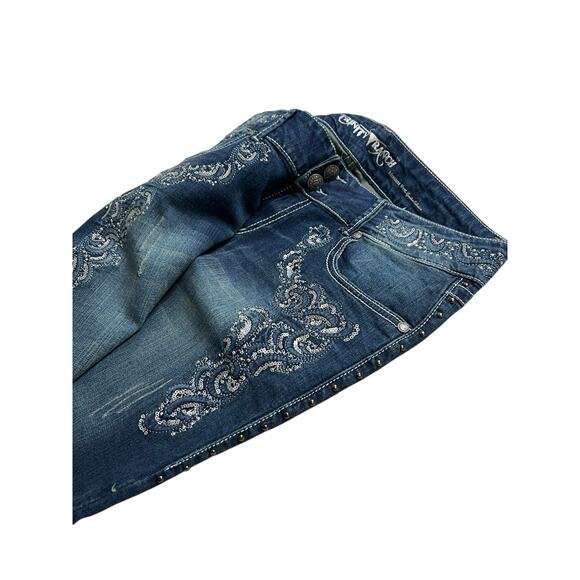 Y2K Trinity Ranch Women’s Jeans Sz 12 Dark Blue Bedazzled boho Western 30x31 - Picture 14 of 16